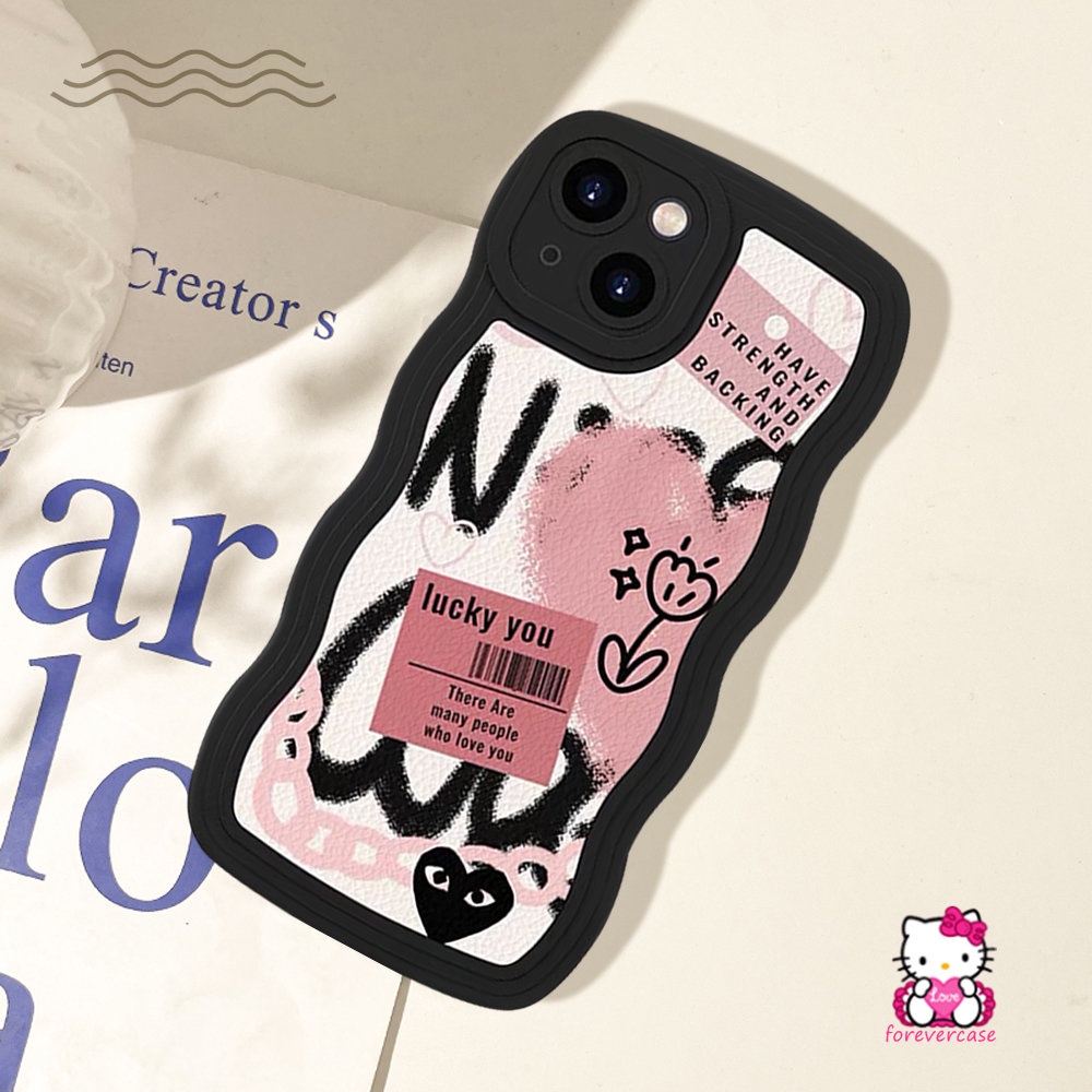 IPHONE Casing Ponsel Kompatibel Untuk Iphone11Xr7 8 Plus12 14 13 Pro MAX 6 6s Plus 14 Plus X XS MAX SE Kartun Graffiti Cinta Hati Trendi Merek Comme des Garcons Lembut TPU Bergelombang Penutup Tepi