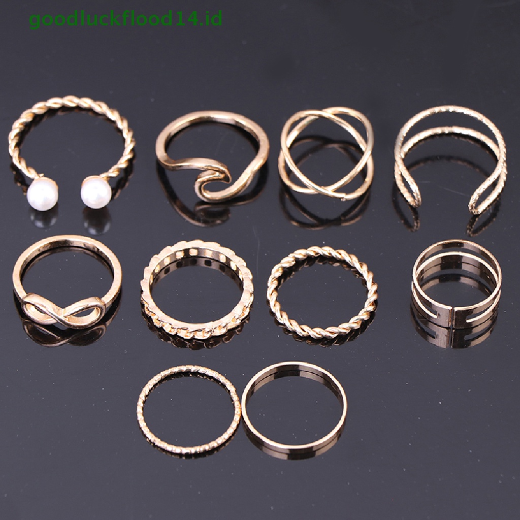 [GOOGFOUR] 10pcs/set Cincin Kepribadian Fashion Wanita Hadiah Perhiasan [TOP]