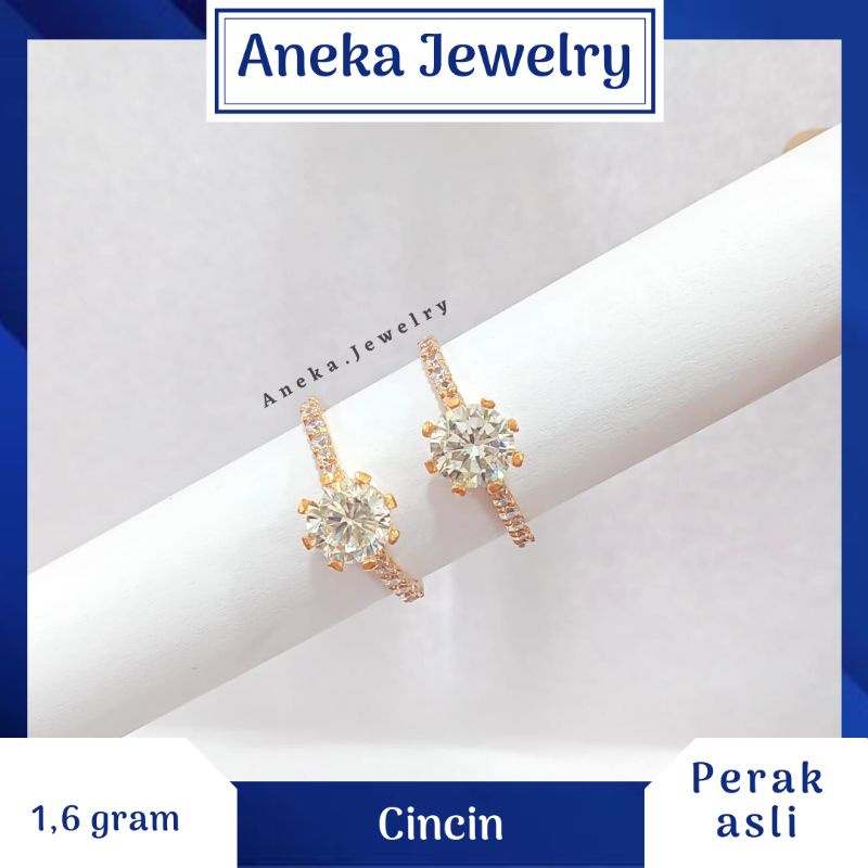 Cincin Mata Baris Full, Sepuh Emas Kuning, Perak 925
