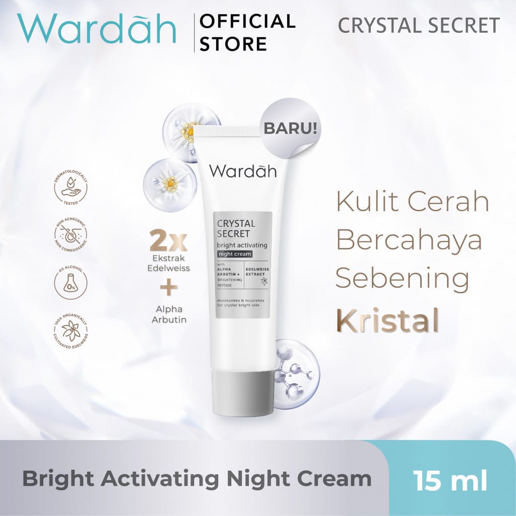 Wardah White CRYSTAL Secret Night Cream 30gram / 15ml - Skincare Mencerahkan Mousturizer/Pelembab Krim Malam