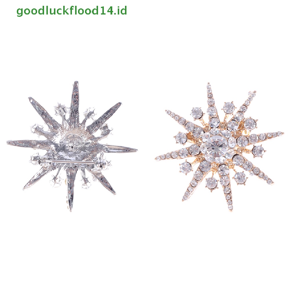 [GOOGFOUR] Pernikahan Perak Snowflake Diamante Bros Berlian Imitasi Kristal Bros Pin Xmas Hadiah  [Atasan]