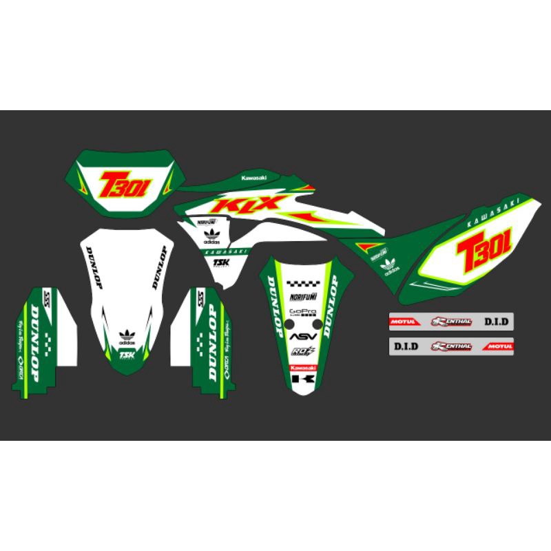 Decal Custome KLX Gordon Hijau Botol Putih Hitam dll