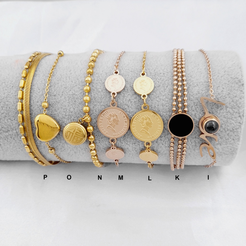 Gelang Titanium Model Korea Imut Rantai Clover Hitam - BB399