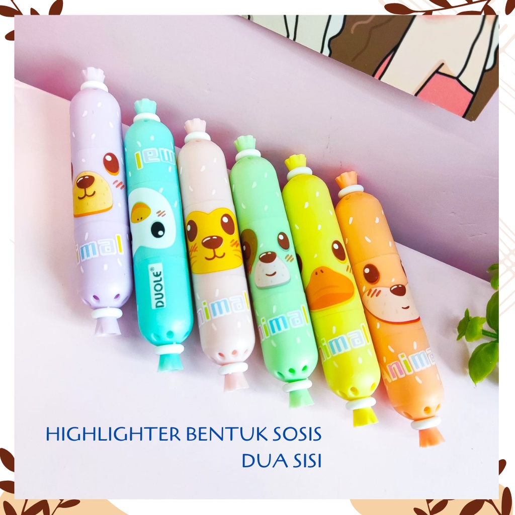 

SET HIGHLIGHTER MARKER SOSIS ISI 6 PCS DUA SISI WARNA WARNI GURITA PASTEL LUCU
