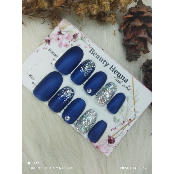 GROSIR 10 set kukupalsu  NAVY OVAL 10 PCS HIASAN GLITER CANTIK LENGKAP DGN LEM JELL. NAIL BY HAFIZA