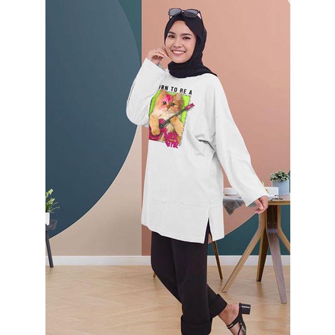 BLOUSE OVERSIZE LENGAN PANJANG LD 130CM DTF KUCING GITAR