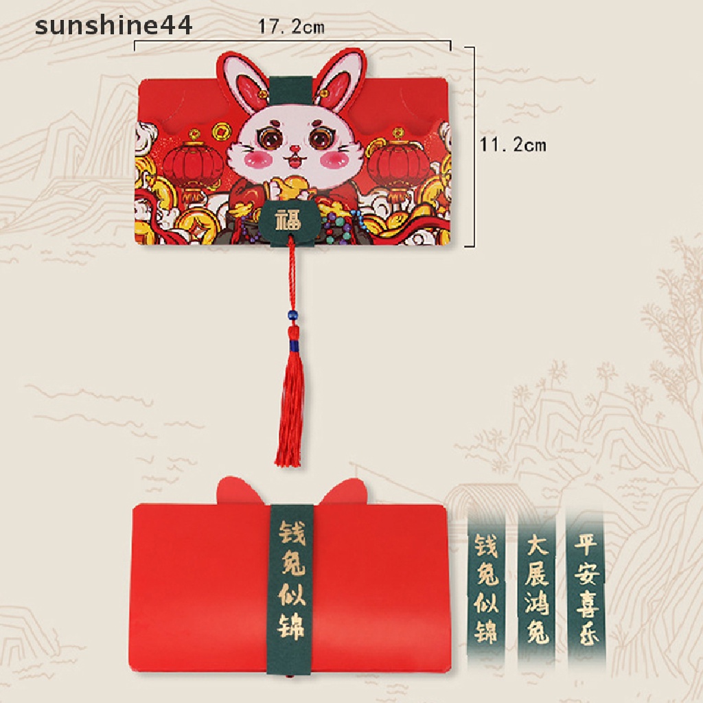 Sunshine Maskot Imlek Zodiak Kartun Kelinci Merah Packet 3D Lipat Amplop Merah Festival Musim Semi Hongbao Dekorasi Pesta Ulang Tahun.