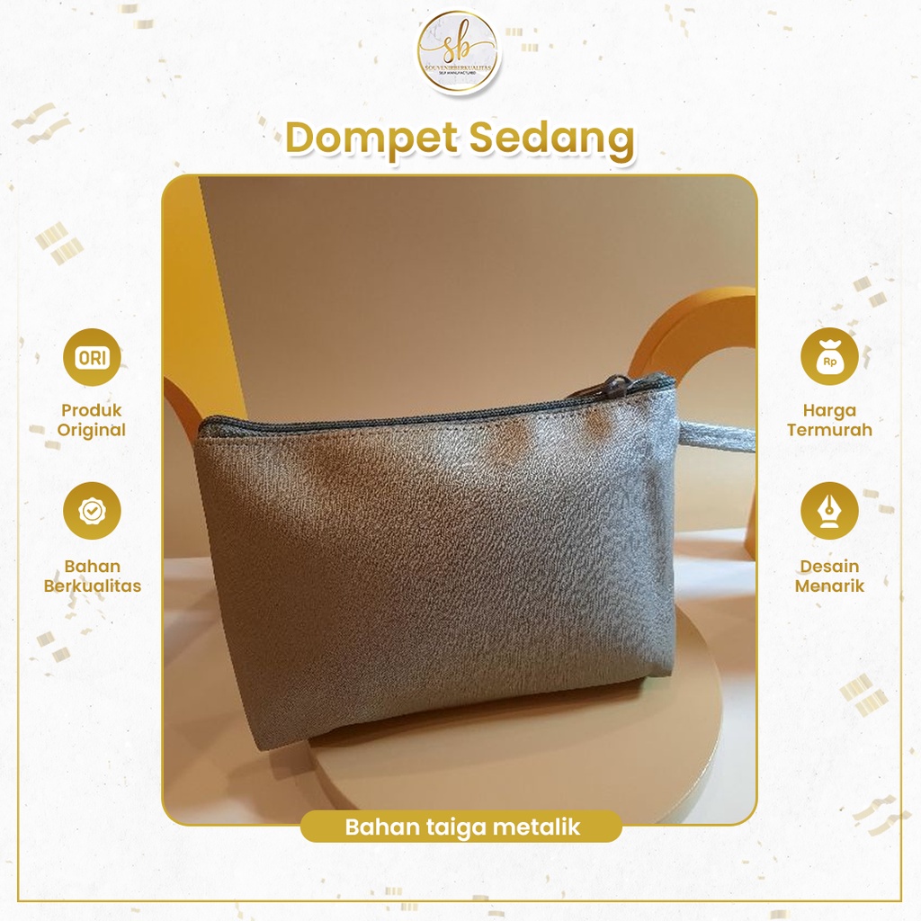 Pouch Dompet Sedang 21,5x11x3 Bahan Taiga Metalik Wanita Souvenir Pernikahan Kelahiran Bayi Pouch Co