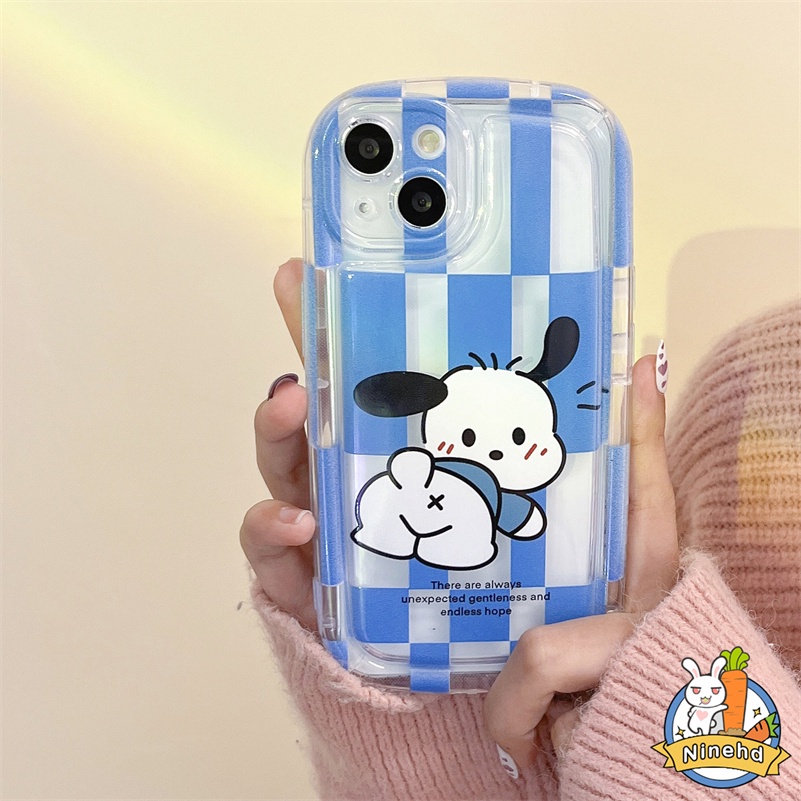 IPHONE Casing Kompatibel Untuk Iphone14 13 12 11 Pro Max X Xr Xs Max SE 8 7 6 6s Plus Lovely Pacha Dog Phone Case Blue Lattice Clear Space Case Airbag Shockproof Soft Case Cover Pelindung