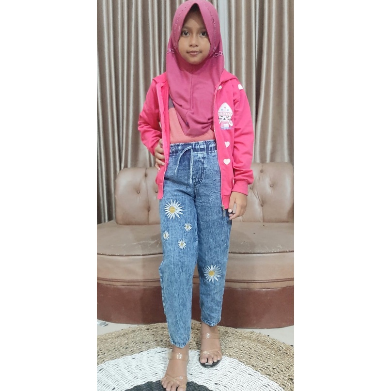 CELANA JEANS ANAK BAGGY SNOW WASH FULL BORDIL, LOVE, QOALA CELANA PEREMPUAN BUNGA CEMPAKA SOBEK ANTI TEMBUS