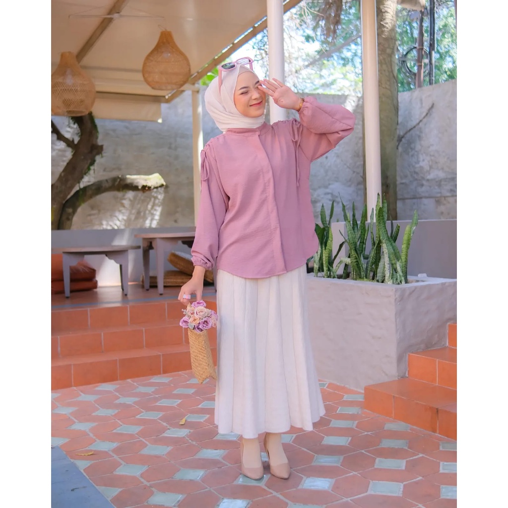 ATASAN CASUAL WANITA - NUNA TOP - KEMEJA BASIC CRINKLE AIRFLOW - TSHIRT LONGSLEVE KOREAN STYLE