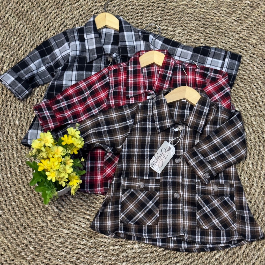 Kemeja Blouse Flanel Anak Perempuan Umur 2-7 Tahun Kain Flanel Import