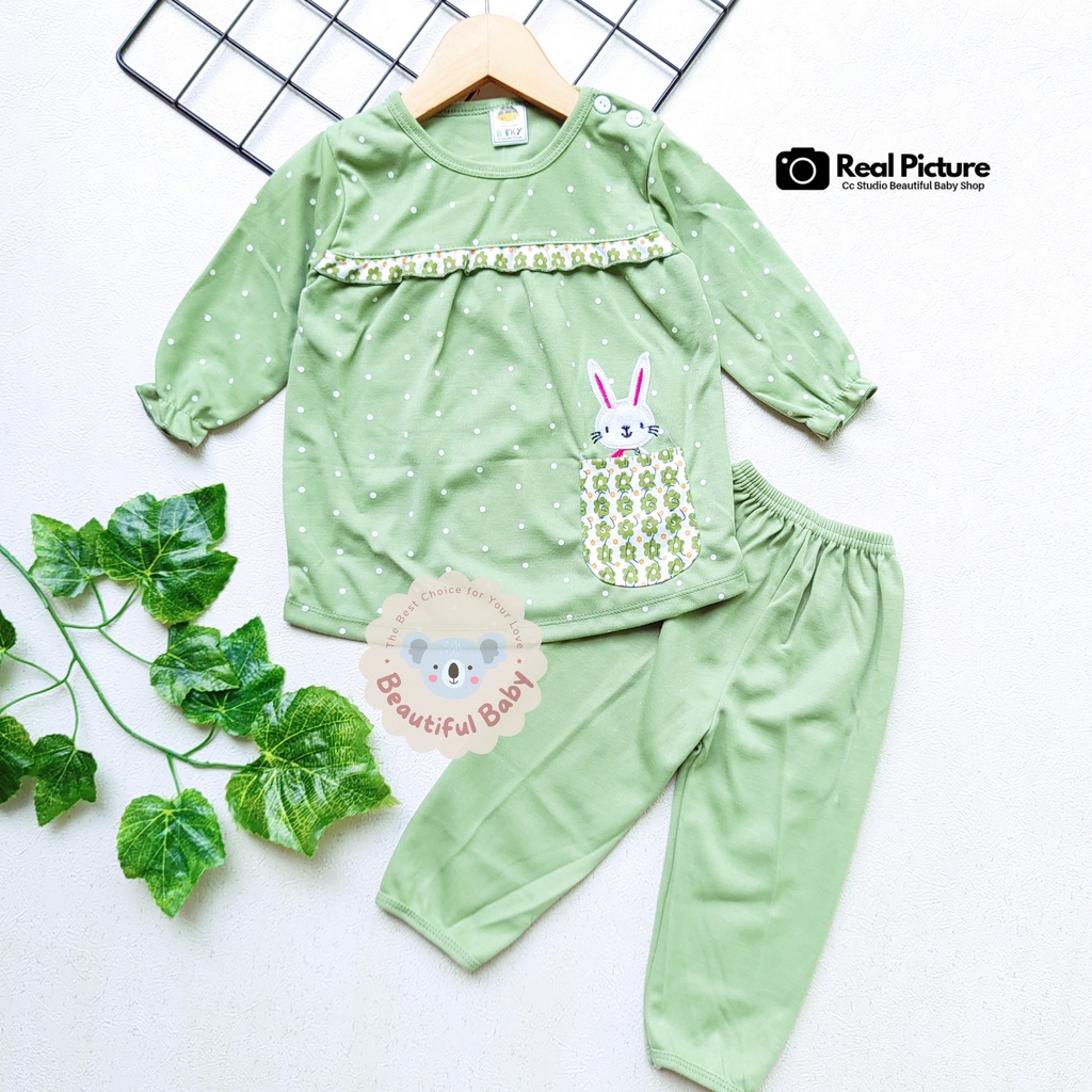 Setelan Piyama Baju Bayi Perempuan Motif Rabbit Polka Usia 3 sd 18 Bulan Lengan Panjang Celana Panjang  / Baju Bayi Perempuan Syifana / Baby.ou