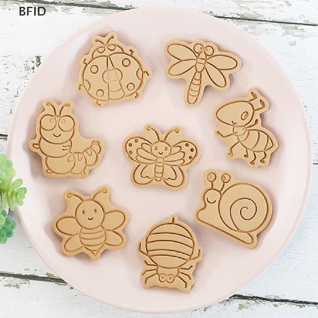 [BFID] 8 Pcs/set Hewan Hutan Gajah Singa 3D Kartun Cookie Cetakan Biskuit Cutter Perangko Lebah Kupu-Kupu DIY Fondant Plunger Alat Kue Dapur Baking Pastry Bakeware Perlengkapan [ID]