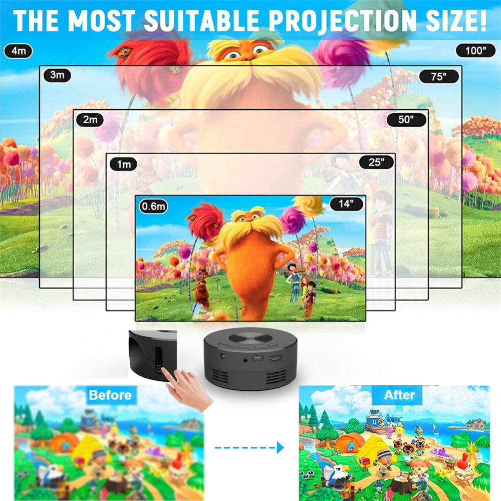 YT200 Proyektor Super Mini Portable Projector 15 ANSI 1080P Support