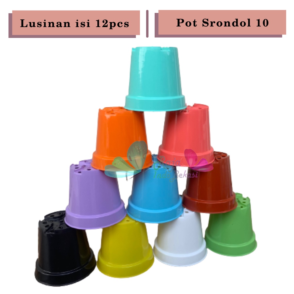 PROMO LUSINAN Pot Bunga / Pot tanaman / Pot plastik warna warni uk 10 (isi 12pcs)