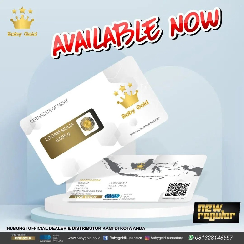 BABY GOLD Reguler Series 0.005 Gram Kemasan Laminating TERMURAH TERLARIS Emas Mini Emas Batangan Logam Mulia Murni 24 Karat Bersertifikat Resmi Asli Original Tabungan Emas Souvenir Keren Mewah