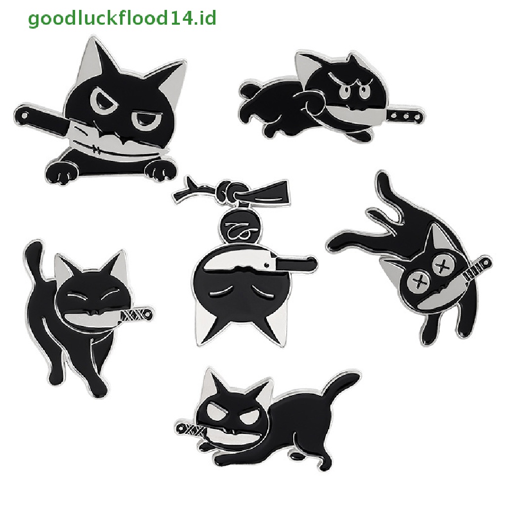 [GOOGFOUR] Kartun Kreatif Kucing Hitam Pemodelan Pop-Enamel Pin Kerah Lencana Bros Perhiasan [TOP]