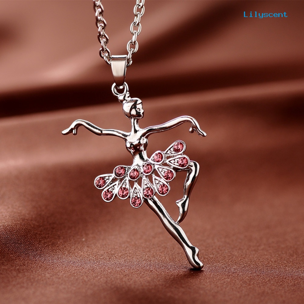 Ls Fashion Lady Ballerina Liontin Kalung Berlian Imitasi Pesona Perhiasan Hadiah Xmas