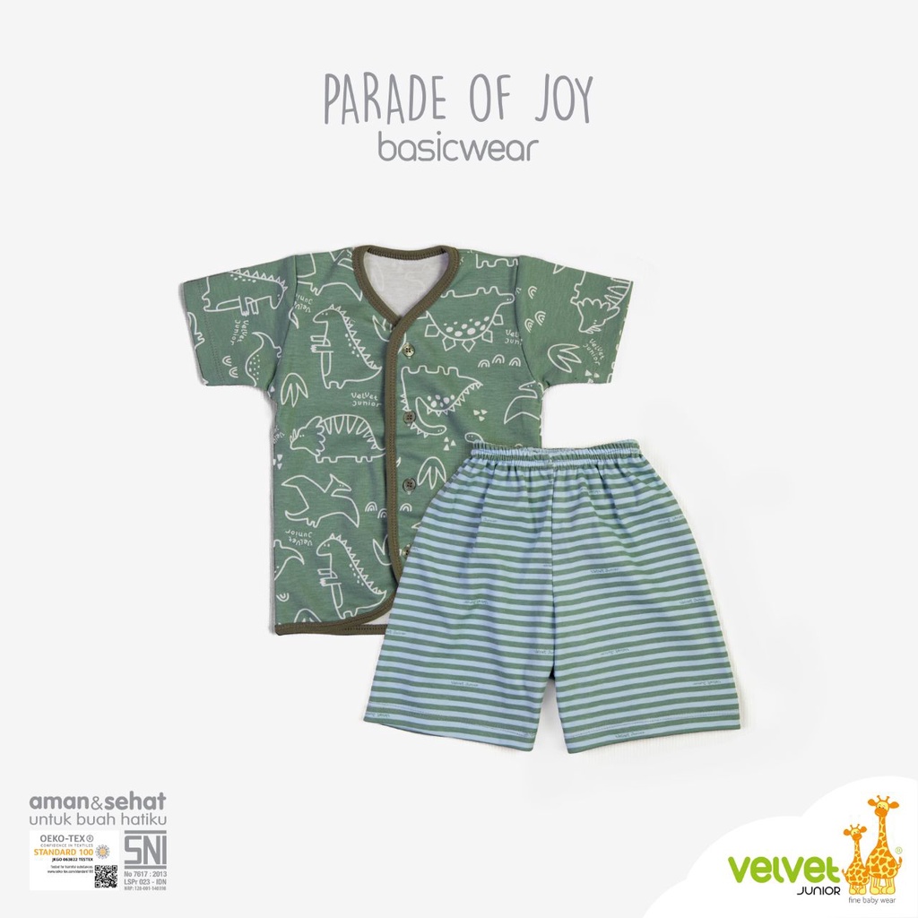 Baju Setelan Pendek Bayi Velvet Junior Kancing Depan Motif Parade Of Joy