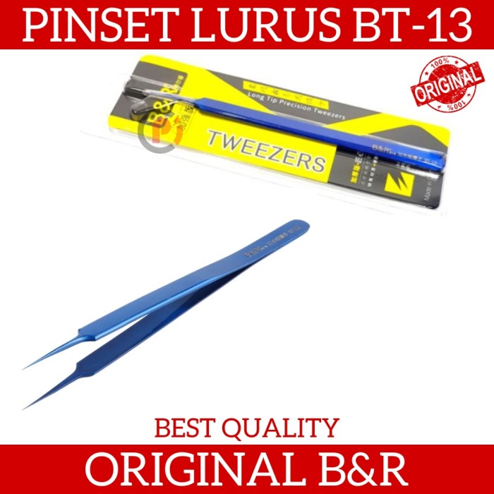 Original B&amp;R BT-13 Pinset LURUS Presisi Tweezer Long Tip For SMD