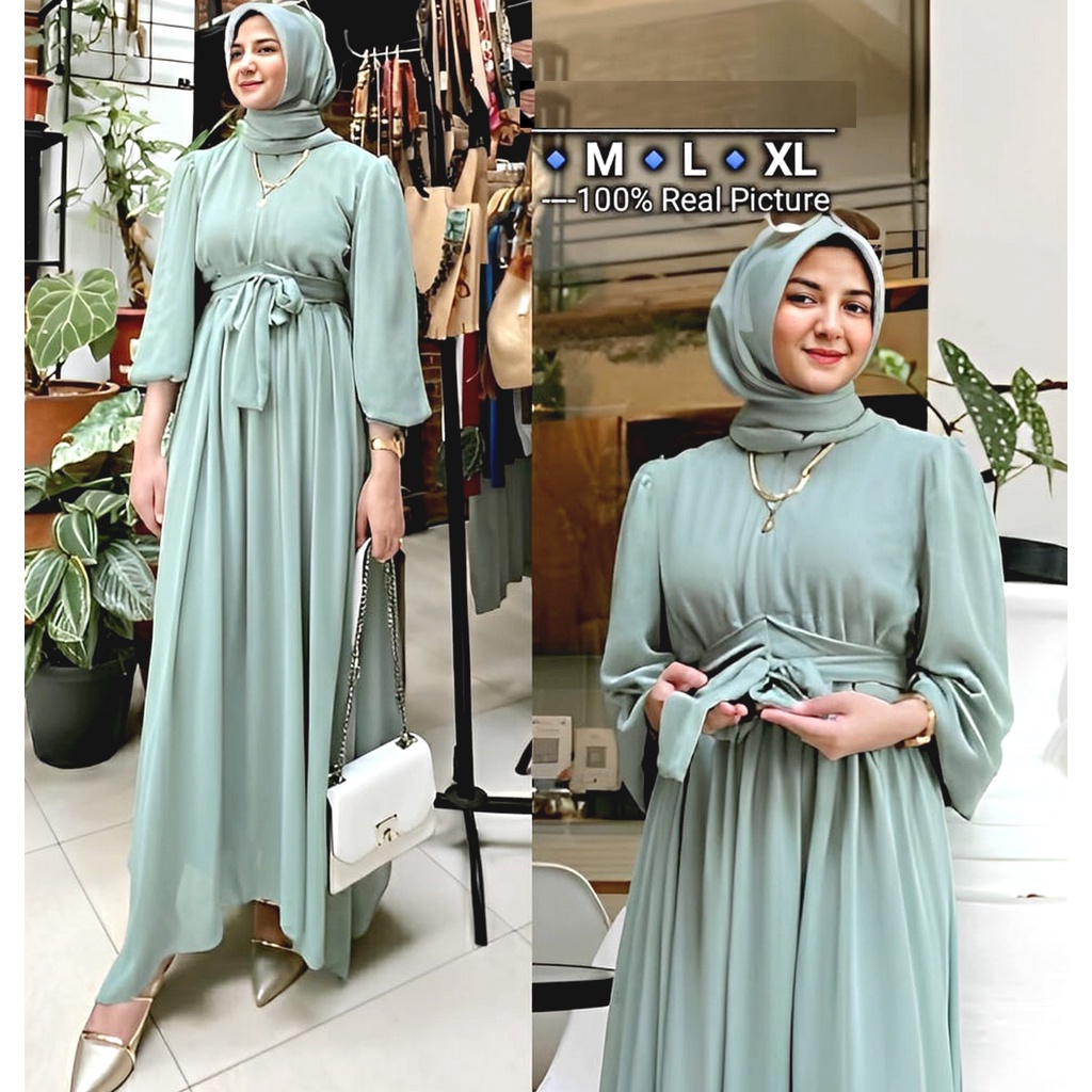 Dress Premium Edisi Lebaran Raya / Kondangan Hijau Mint Mewah Kekinian Kasual Terbaru 2023