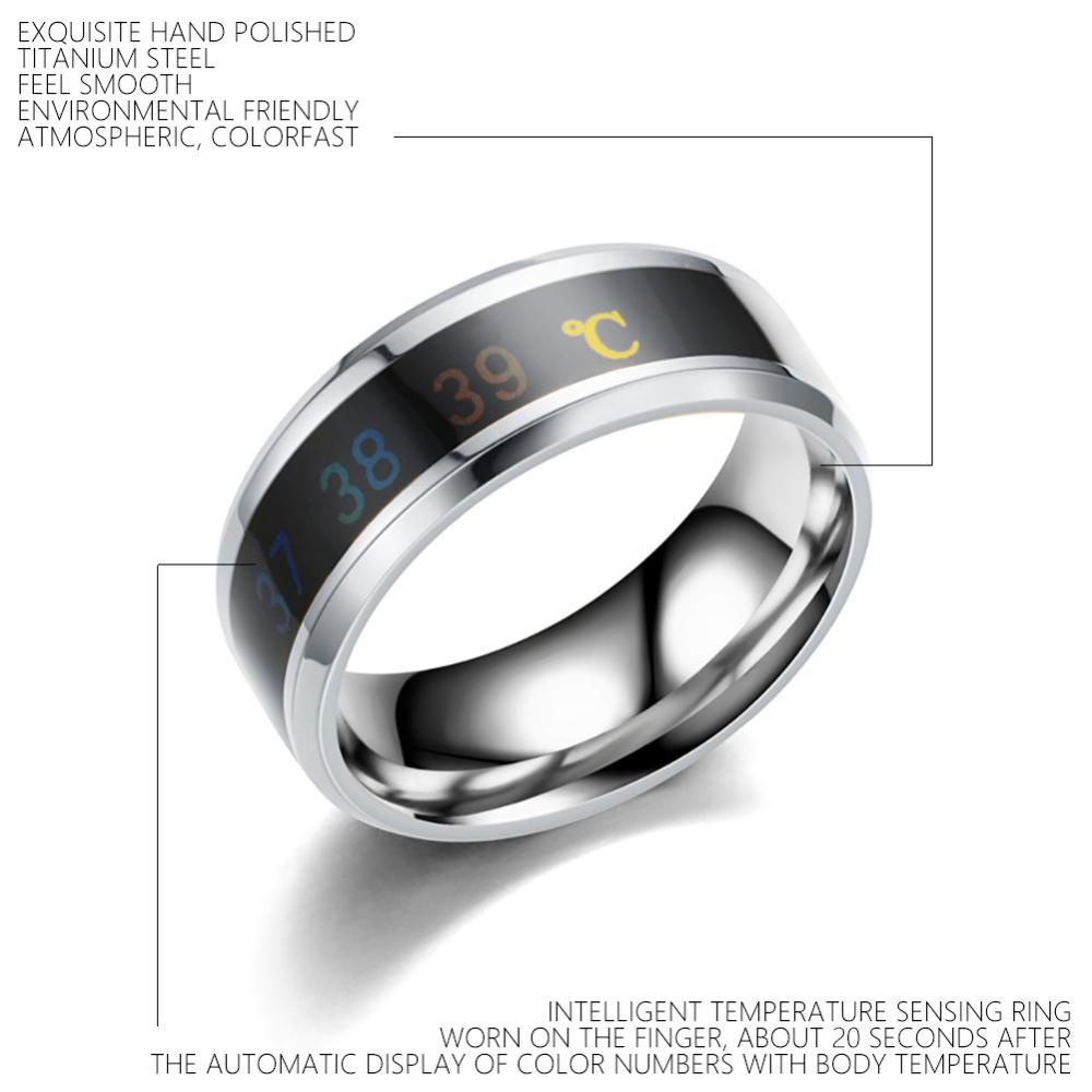 Timekey 8mm Stainless Steel Ring Smart Sensor Suhu Tubuh Cincin Tes Suhu Jari Rings Fashion Real-time Display Untuk Wanita Pria Pasangan Band Pernikahan B5P6