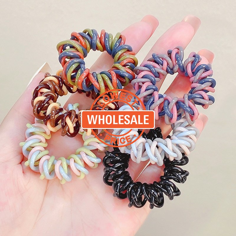 [Harga Grosir]Ikat Rambut Elastis Model Kabel Telepon Spiral Bahan Resin Warna-Warni