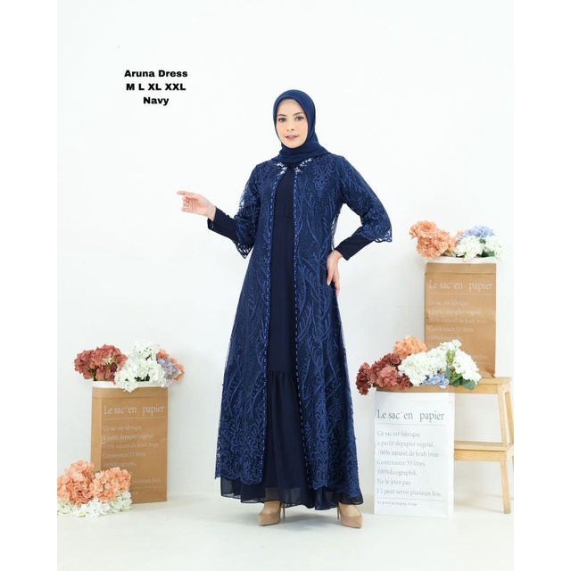 Permata Olshop / Aruna Dress NF / Dress Kebaya Modern / Gamis Kebaya Pesta / Gamis Kondangan / Gamis Kebaya Outer Lepas Pasang