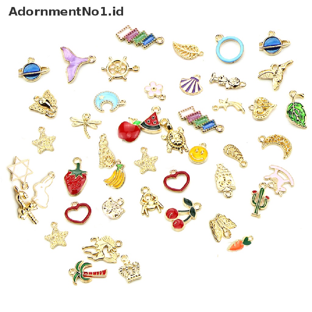 [AdornmentNo1] 50pcs/set Manik-Manik Enamel Campur Ch Liontin Membuat Kerajinan Temuan Perhiasan DIY [ID]