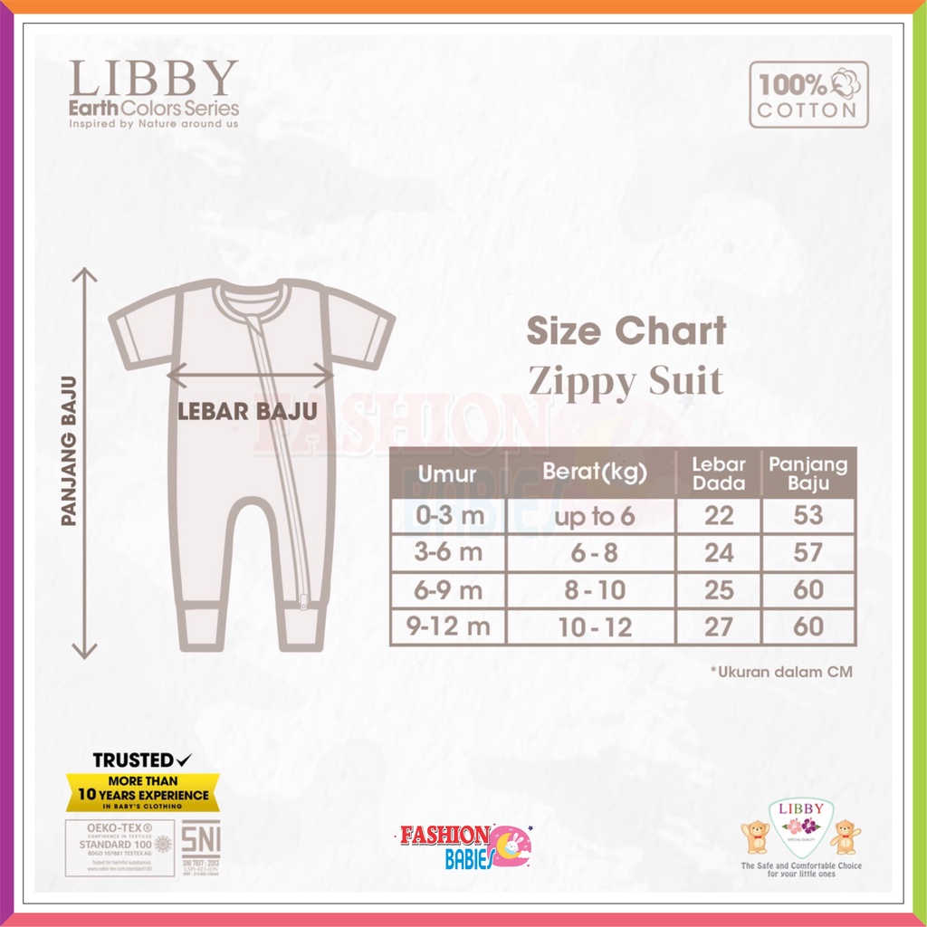 LIBBY ZIPPY SUIT EARTH COLOUR | ZIPPER JUMPSUIT LENGAN PENDEK 0-12 BULAN