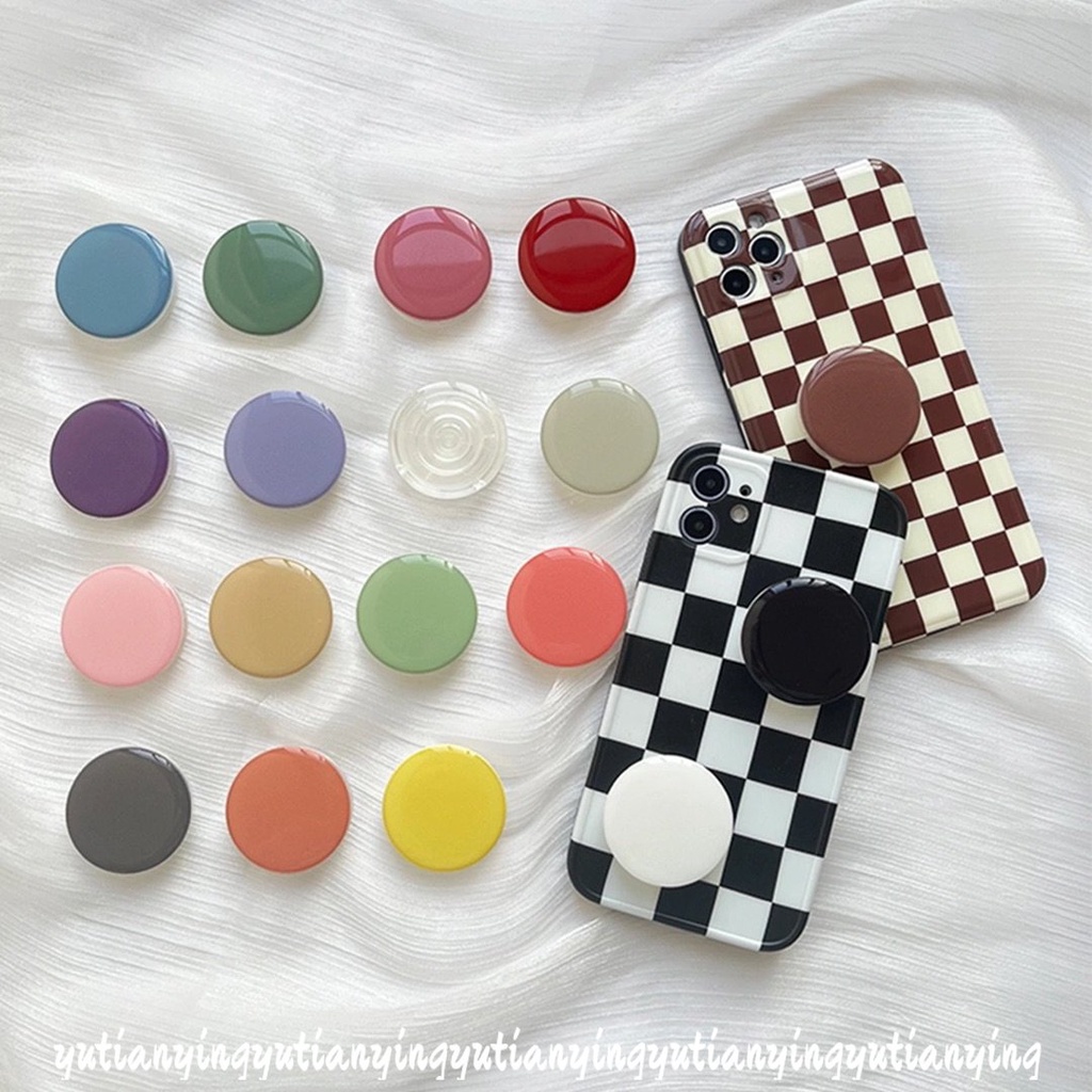 Ins Macaron Warna Permen Murni Padat Putaran Epoxy Airbag Ponsel Bracket Holder Universal Lipat Ponsel Jari Grips