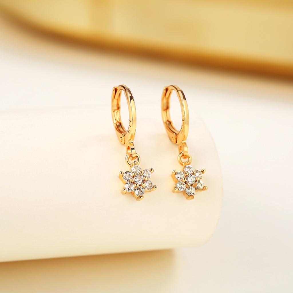 termurah lanme jewelry anting titanium wanita bunga emas muda anti karat dewasa tusuk asli panjang