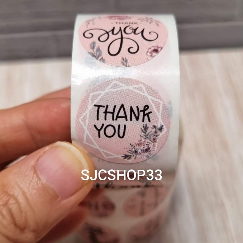 

1 roll isi 500 pcs sticker label thank you flower pink set 2,5cm