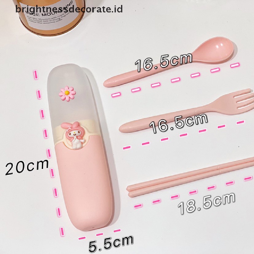 [Birth] 3pcs Kawaii Cutlery Kartun Portable Cutlery Set Sumpit Siswa Sendok Garpu [ID]