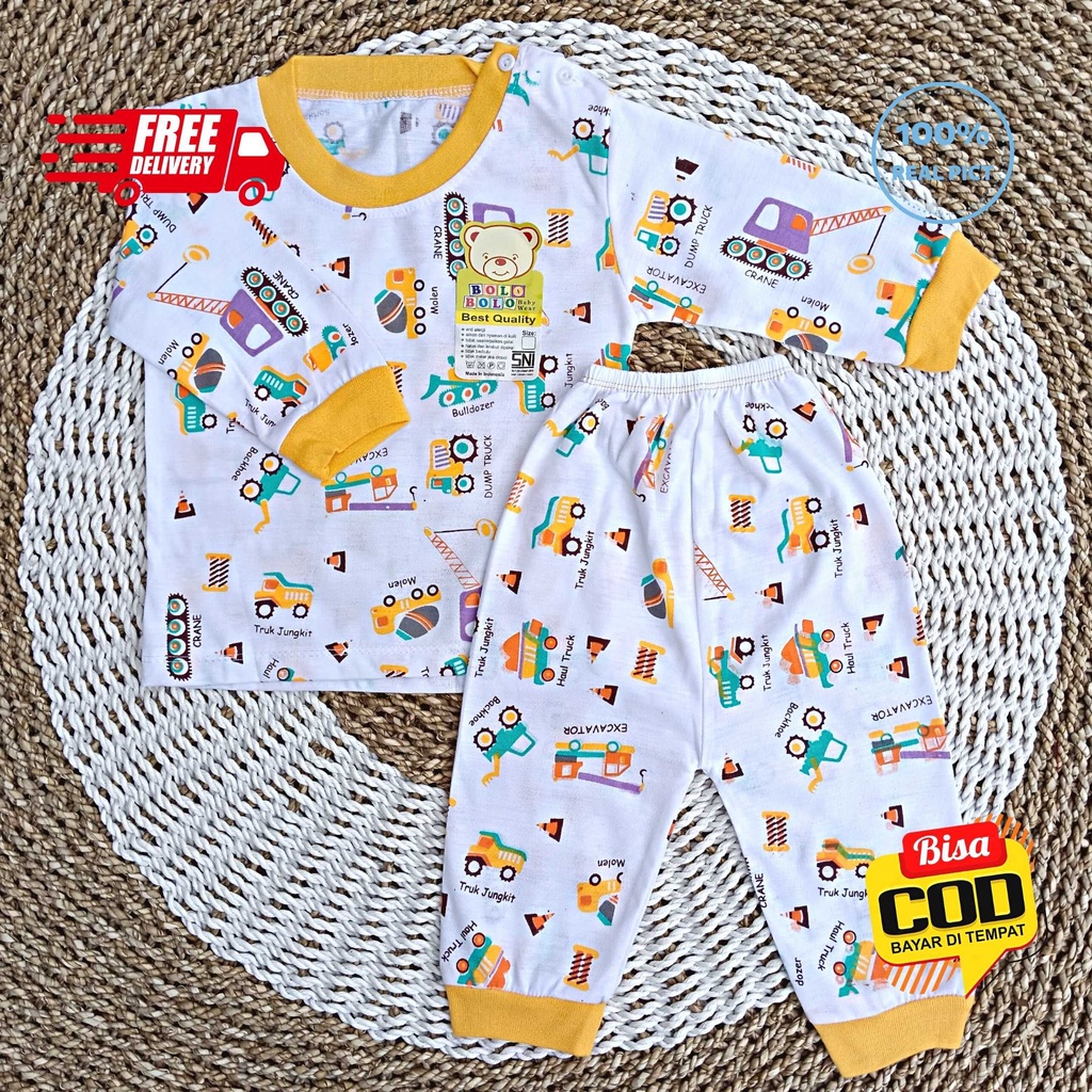 Setelan Baju Bayi Panjang 3 - 12 Bulan merk SNI BOLO - BOLO motif BIG EXCAVATOR BULLDOZER TRUCK