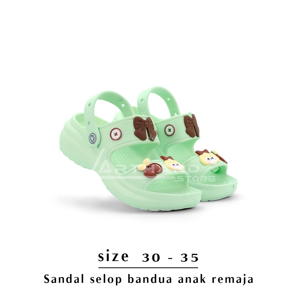 Arthand - Sandal Slop Wanita Ban Dua Anti Slip Elastic Empuk Tali Belakang Motif Lucu