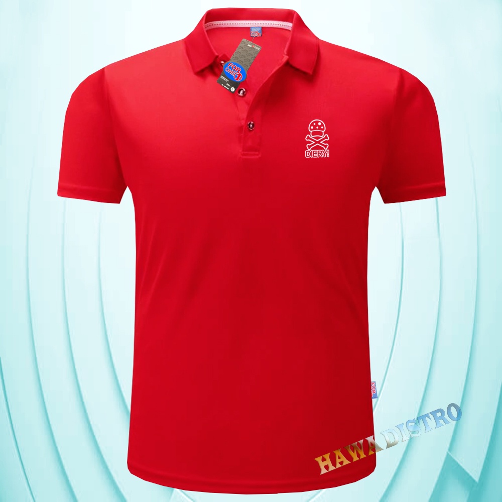 Bisa ( COD ) - Polo Kerah Diery Text Putih  - Kaos Kerah Pria Distro - Kaos polo Shirt pria Kerah - 