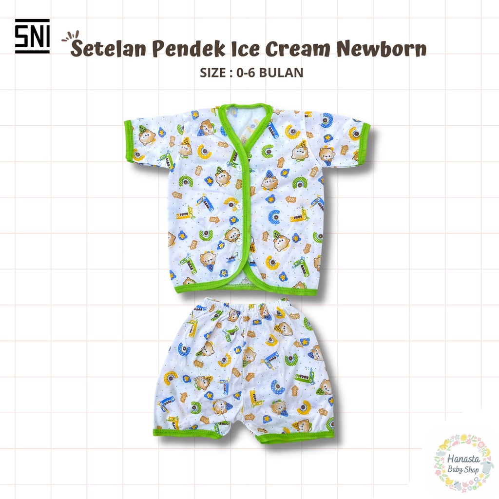 Baju Bayi Newborn Setelan Pendek Katun Ice Cream 0-6 Bulan