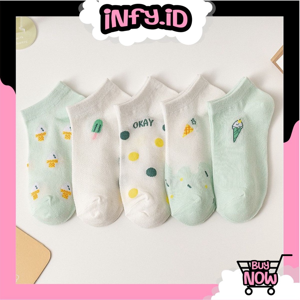 INFY - Kaos Kaki Wanita Motif Ice Cream Kaoskaki Fashion Korea Women Sock Import KK028