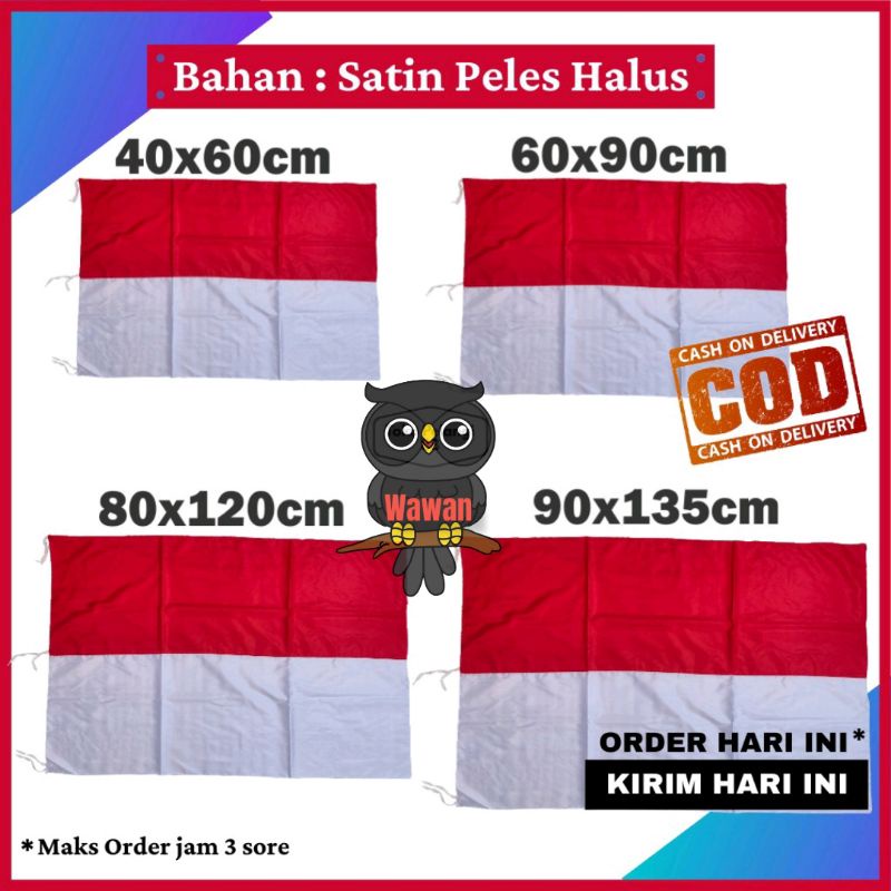 BENDERA MERAH PUTIH BENDERA INDONESIA BAHAN SATIN PELES MURAH UK.90X135CM