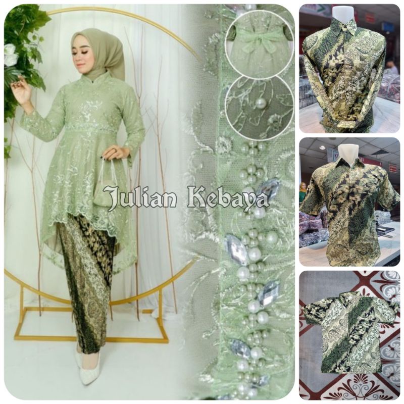 COUPLE KEBAYA TUNIK LESTI SAGE GREEN / BAJU BATIK COUPLE KEBAYA / SET KEBAYA COUPLE / COUPLE BATIK /