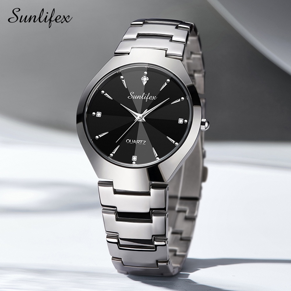 Sunlifex Jam Tangan Pria 9090 Kuarsa Klasik Bisnis Pria Tali Stainless Steel Jam Tangan Cowok Original-Silver