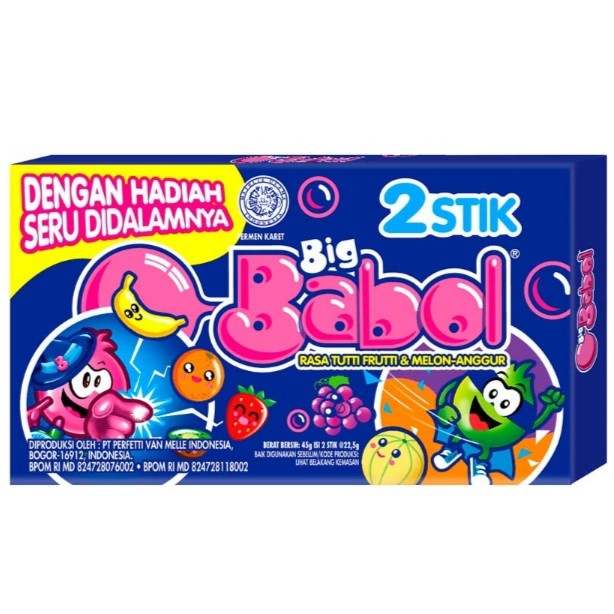 

Big Babol Permen Karet Stick Tutti Frutti & Melon Anggur 2 x 22,5 gr