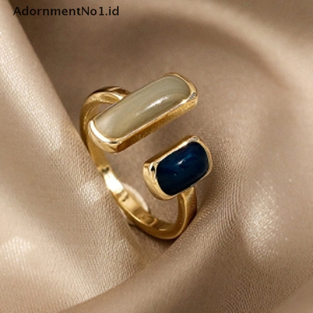 [AdornmentNo1] Vintage Fashion Batu Opal Pernikahan Open Adjustable Stamp Silver Rings Untuk Wanita Perhiasan [ID]