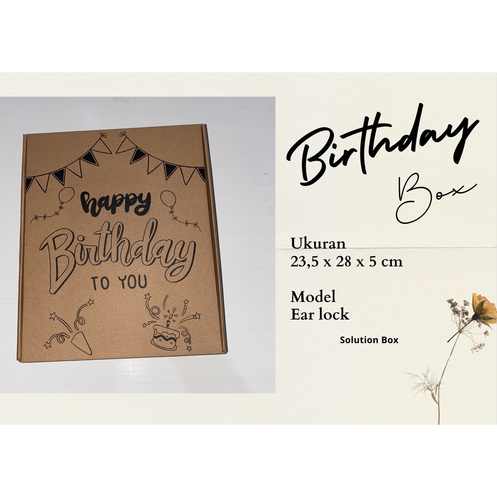 

Birthday kado Box, Kotak kado corrugate untuk size 23,5 x 28 x 5 cm ( P x L x T )