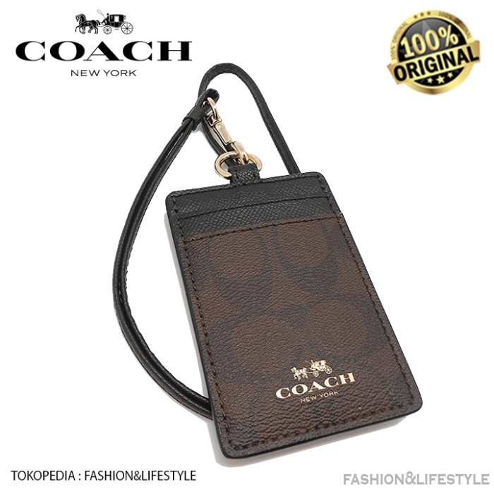 

Coach Id Lanyard In Signature Canvas Mahogany Black - 100% Original HRG DISKON
