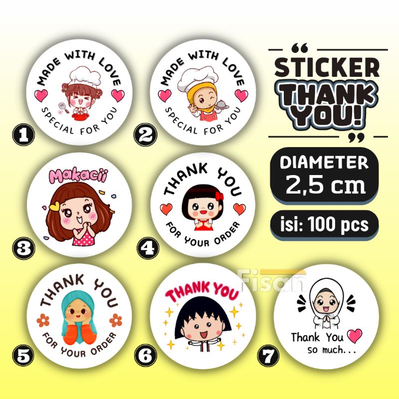 

100 Pcs Sticker Thank You Stiker Thankyou Bulat 2,5 cm