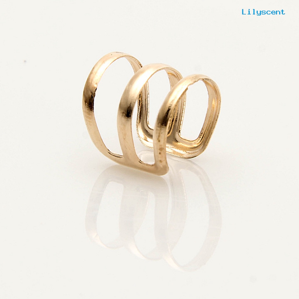 [LS] 1pc Manset Klip Telinga Simple Dual Use Women Adjustable 3-Ring Cincin Jari Hollow Untuk Travel Belanja