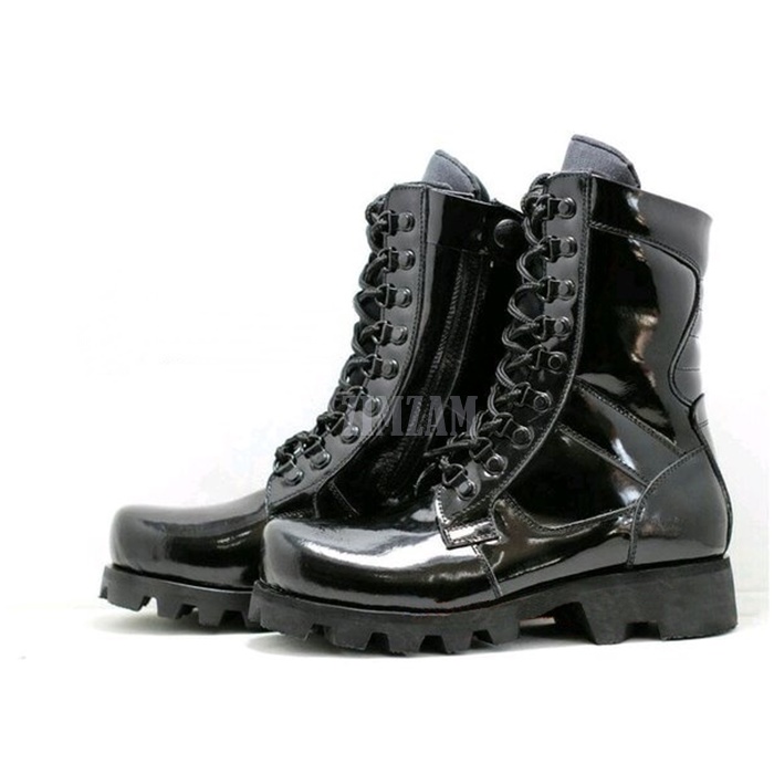 SEPATU ZIMZAM PDL CIARMY FULL HITAM SEPATU SAFETY BOOTS TNI POLISI SEPATU KULIT ASLI